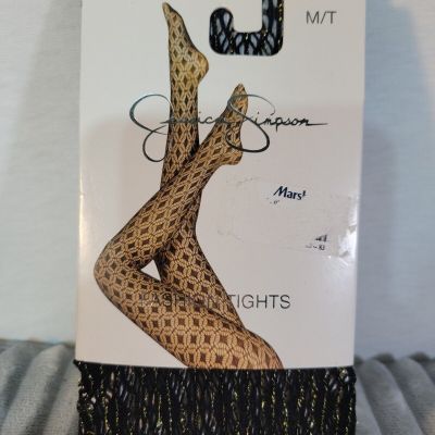 JESSICA SIMPSON SEXY???? TIGHTS Jet Black Gold DiamondNet Mesh Style 31862 M/T Sis